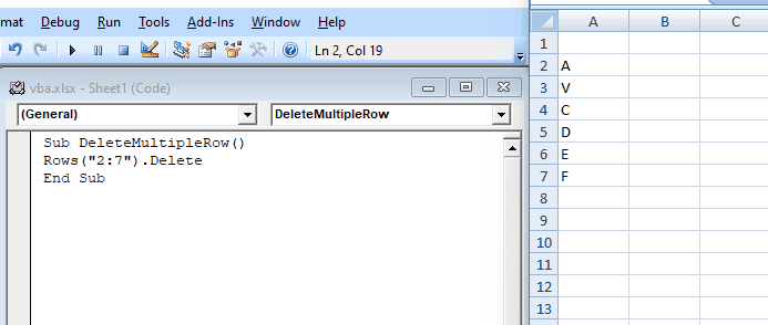 deleting multiple rows using the row function in VBA code